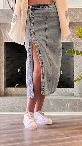 دامن جین دکمه دار ترک