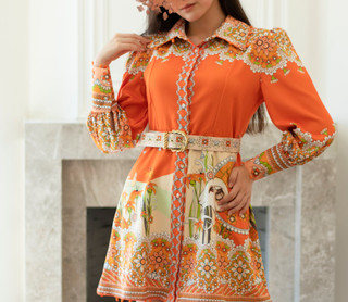 پیراهن نارنجی کوتاه زنانه ترک