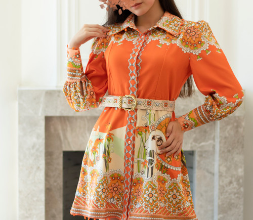 پیراهن نارنجی کوتاه زنانه ترک