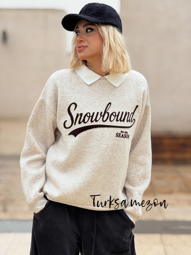 دورس یقهدار زنانه ترک برند کوزو | مدل توکورکی پنبهای فریسایز با نوشته برجسته مخملی