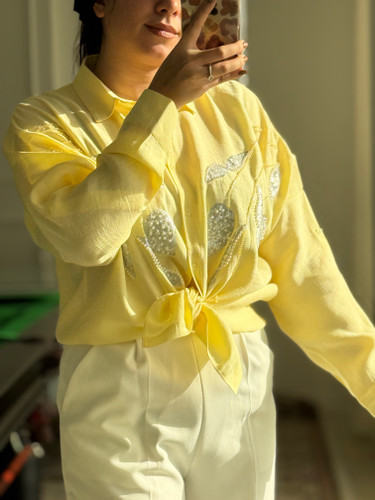 شومیز مجلسی لیمویی کار دست شده فری سایز ترک