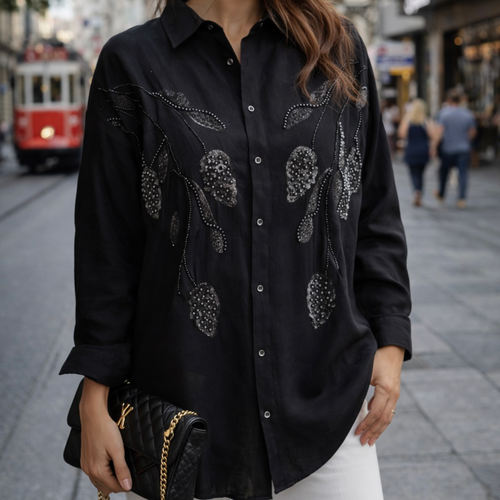 شومیز جواهر دوزی شده مشکی فری سایز ترک